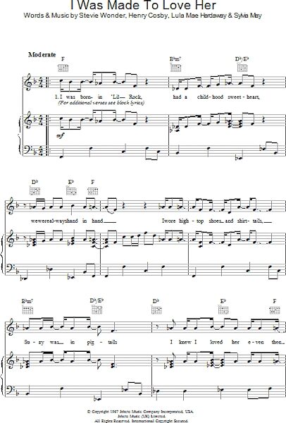 open zoom image for I Was Made To Love Her - Piano/Vocal/Guitar, New, Main