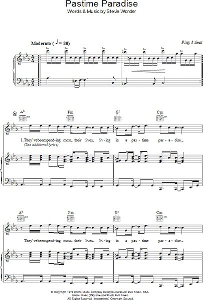 open zoom image for Pastime Paradise - Piano/Vocal/Guitar, New, Main