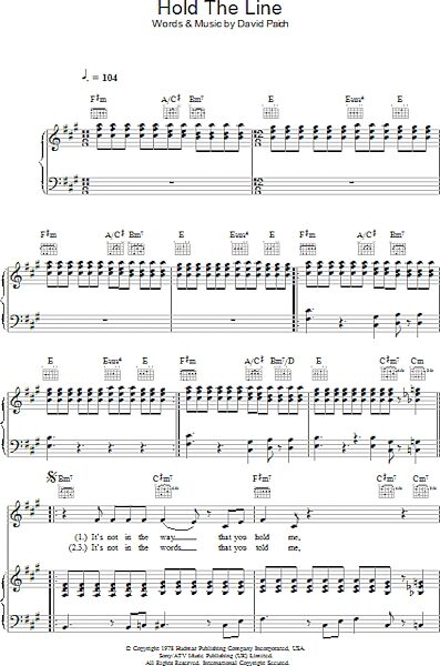 open zoom image for Hold The Line - Piano/Vocal/Guitar, New, Main