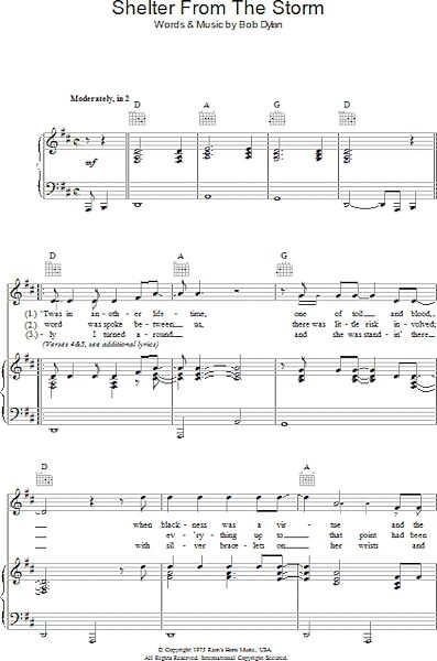 open zoom image for Shelter From The Storm - Piano/Vocal/Guitar, New, Main