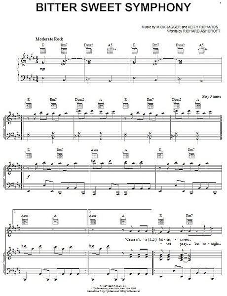 open zoom image for Bitter Sweet Symphony - Piano/Vocal/Guitar, New, Main