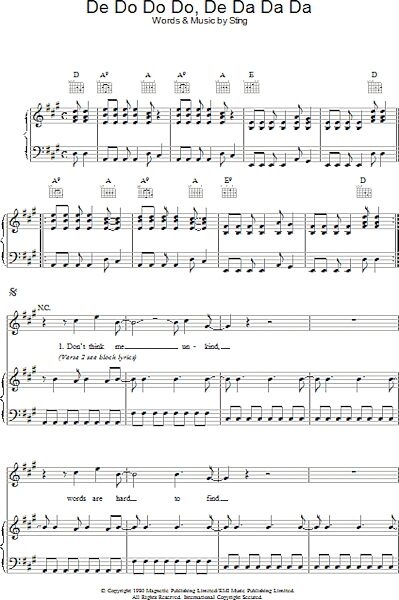 open zoom image for De Do Do Do, De Da Da Da - Piano/Vocal/Guitar, New, Main