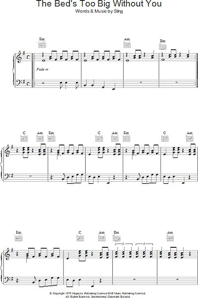 open zoom image for The Bed's Too Big Without You - Piano/Vocal/Guitar, New, Main