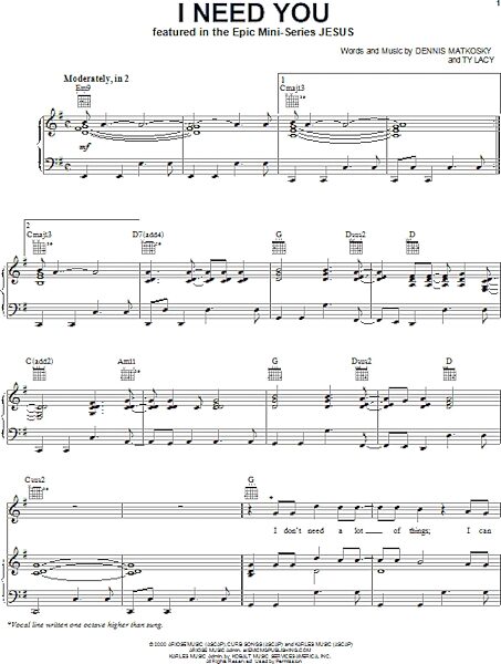 open zoom image for I Need You - Piano/Vocal/Guitar, New, Main