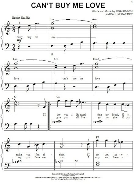 open zoom image for Can't Buy Me Love - Big Note Piano, New, Main