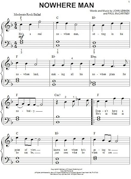 open zoom image for Nowhere Man - Big Note Piano, New, Main
