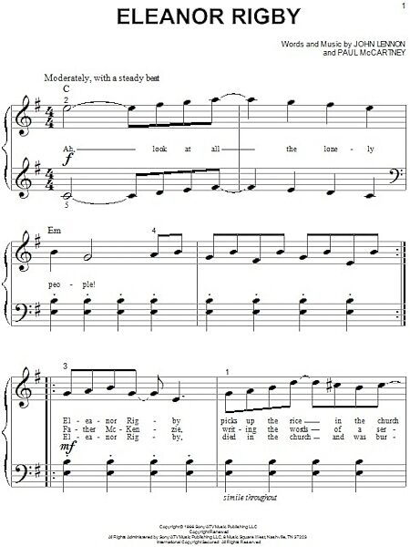open zoom image for Eleanor Rigby - Big Note Piano, New, Main