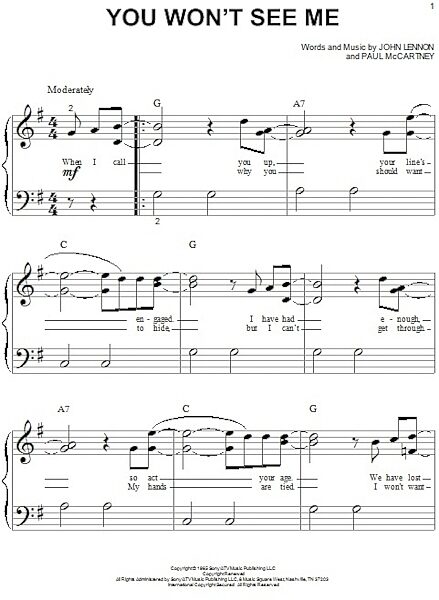 open zoom image for You Won't See Me - Big Note Piano, New, Main