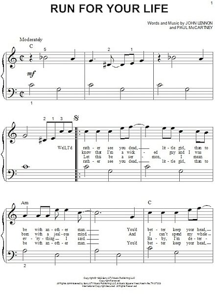 open zoom image for Run For Your Life - Big Note Piano, New, Main