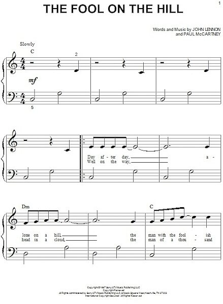 open zoom image for The Fool On The Hill - Big Note Piano, New, Main