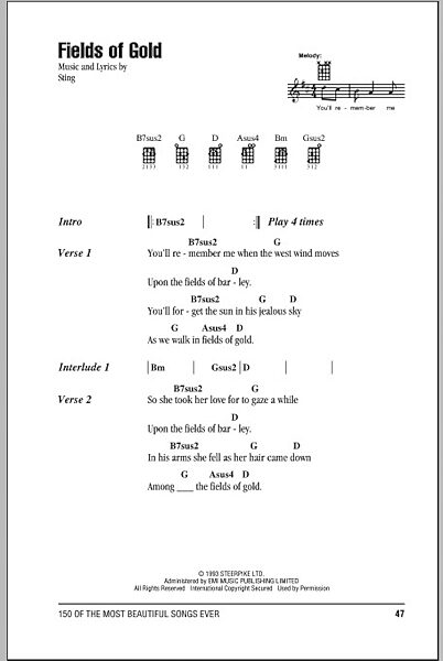 open zoom image for Fields Of Gold - Ukulele Chords/Lyrics, New, Main