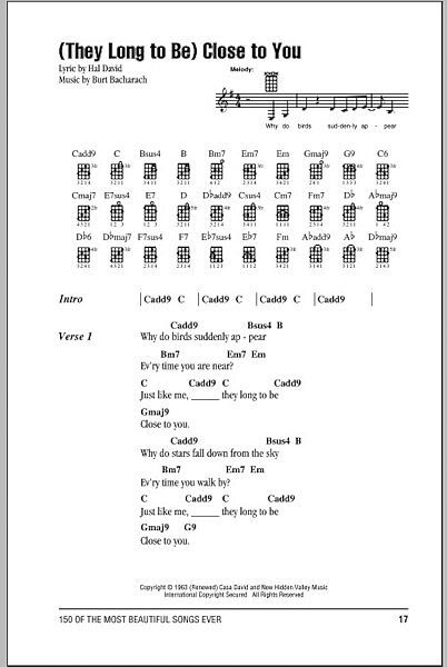 open zoom image for (They Long To Be) Close To You - Ukulele Chords/Lyrics, New, Main