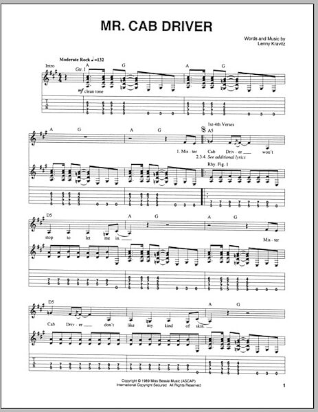 open zoom image for Mr. Cab Driver - Guitar TAB, New, Main