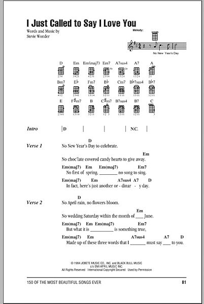 open zoom image for I Just Called To Say I Love You - Ukulele Chords/Lyrics, New, Main
