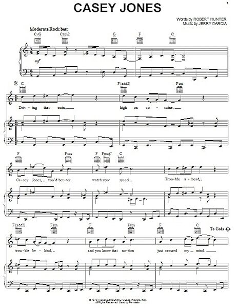 open zoom image for Casey Jones - Piano/Vocal/Guitar, New, Main