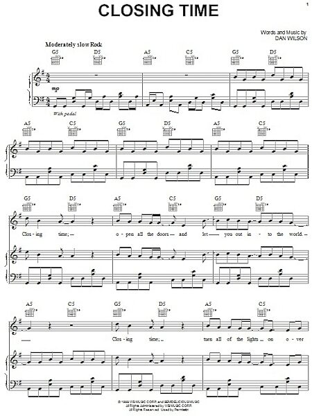 open zoom image for Closing Time - Piano/Vocal/Guitar, New, Main