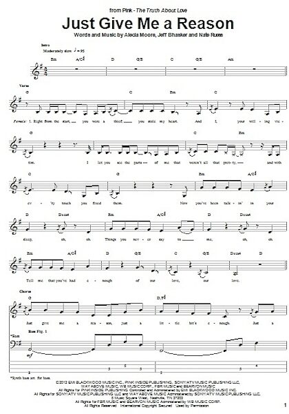 open zoom image for Just Give Me A Reason - Bass Tab, New, Main