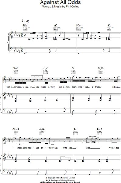 open zoom image for Against All Odds (Take A Look At Me Now) - Piano/Vocal/Guitar, New, Main