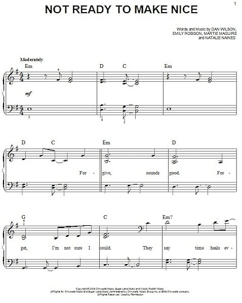 open zoom image for Not Ready To Make Nice - Easy Piano, New, Main
