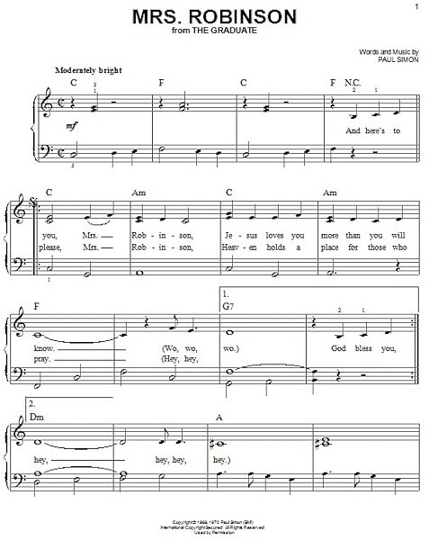 open zoom image for Mrs. Robinson - Easy Piano, New, Main