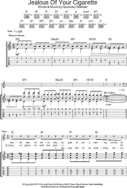 open zoom image for Jealous Of Your Cigarette - Guitar TAB, New, Main