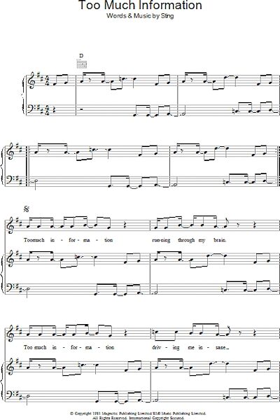 open zoom image for Too Much Information - Piano/Vocal/Guitar, New, Main