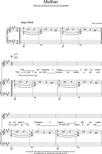 open zoom image for Mother - Piano/Vocal/Guitar, New, Main