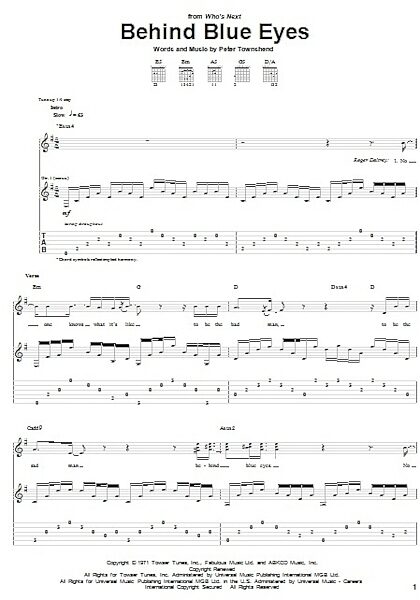 open zoom image for Behind Blue Eyes - Guitar TAB, New, Main
