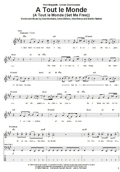 open zoom image for A Tout Le Monde (A Tout Le Monde (Set Me Free)) - Bass Tab, New, Main
