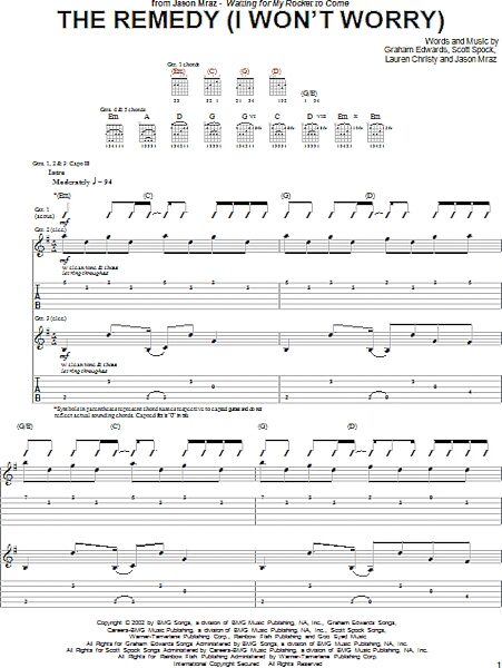open zoom image for The Remedy (I Won't Worry) - Guitar TAB, New, Main