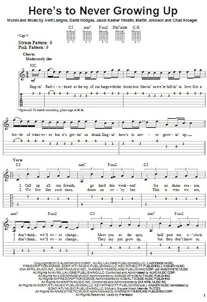 open zoom image for Here's To Never Growing Up - Easy Guitar with TAB, New, Main