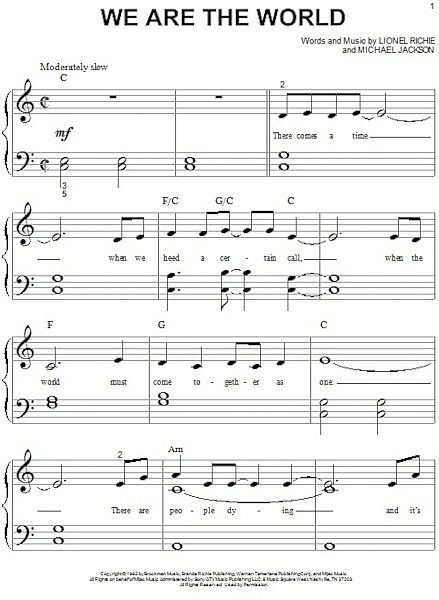 open zoom image for We Are The World - Big Note Piano, New, Main