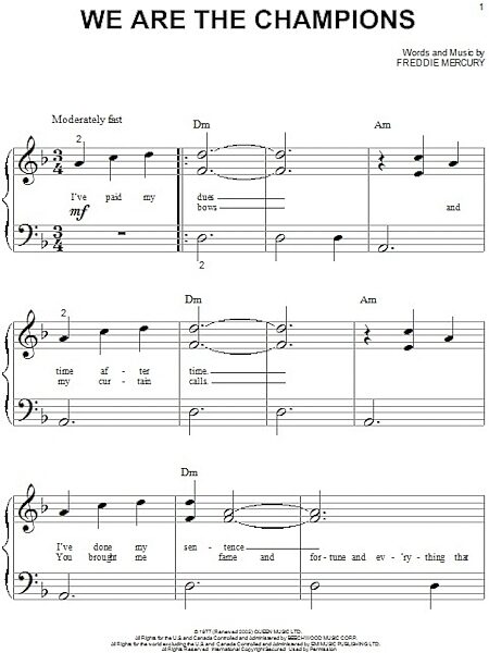 open zoom image for We Are The Champions - Big Note Piano, New, Main