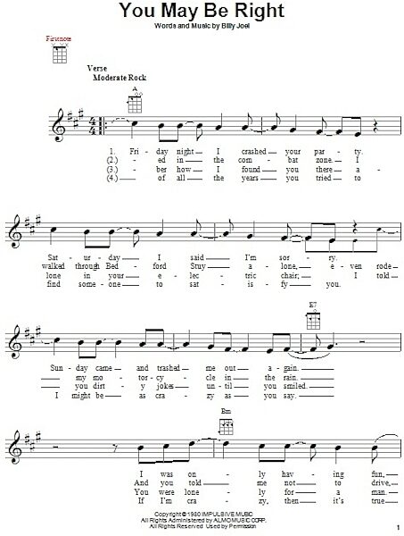 open zoom image for You May Be Right - Ukulele, New, Main