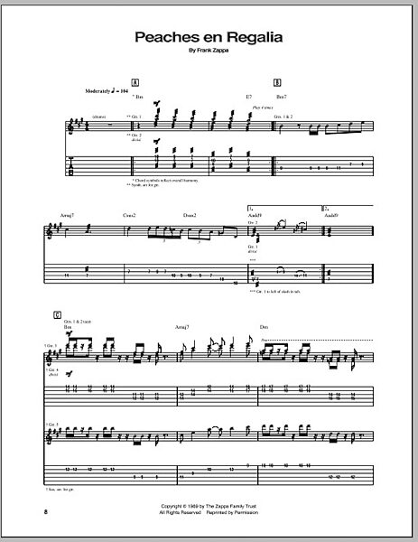 open zoom image for Peaches En Regalia - Guitar TAB, New, Main