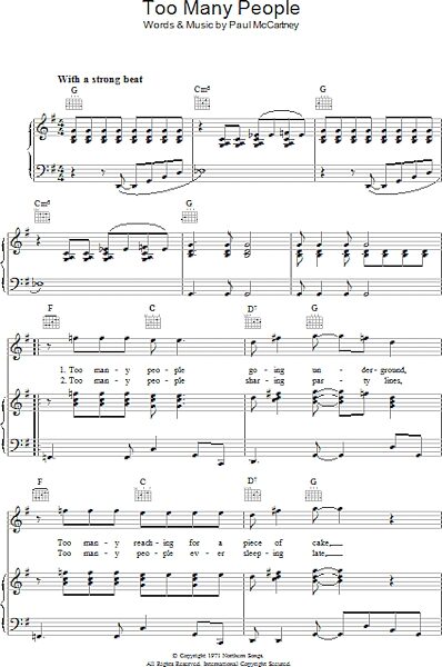 open zoom image for Too Many People - Piano/Vocal/Guitar, New, Main