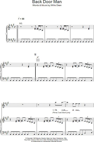 open zoom image for Back Door Man - Piano/Vocal/Guitar, New, Main