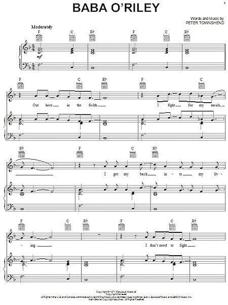 open zoom image for Baba O'Riley - Piano/Vocal/Guitar, New, Main