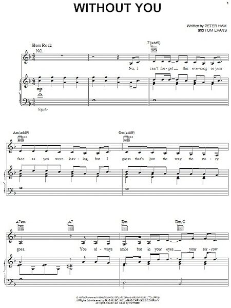 open zoom image for Without You - Piano/Vocal/Guitar, New, Main