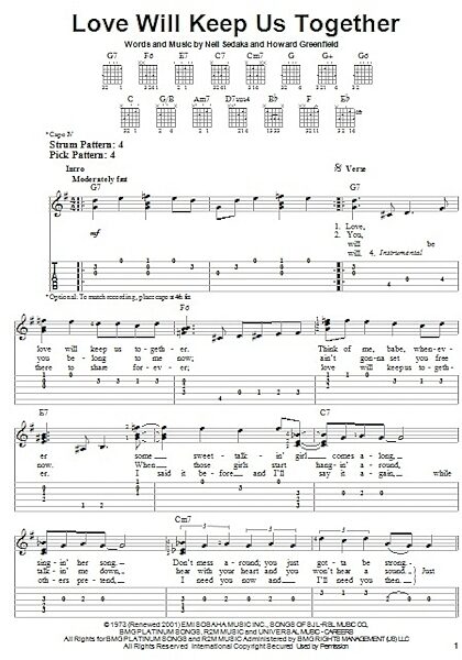 open zoom image for Love Will Keep Us Together - Easy Guitar with TAB, New, Main