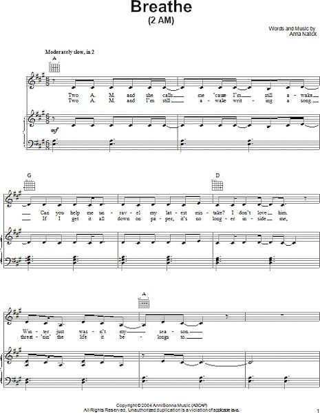 open zoom image for Breathe (2 AM) - Piano/Vocal/Guitar, New, Main