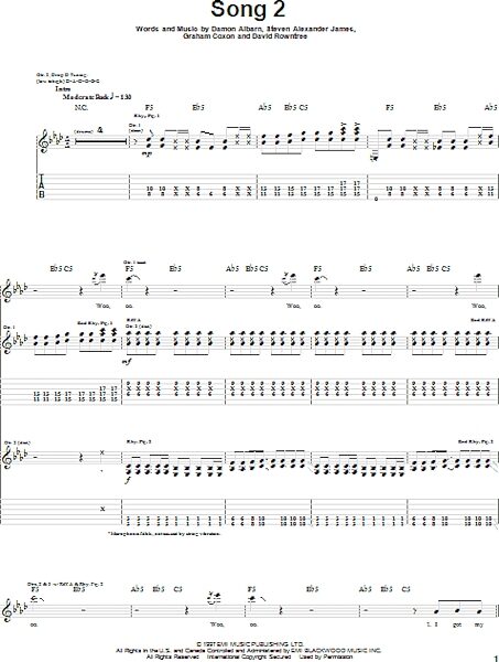 open zoom image for Song 2 - Guitar TAB, New, Main