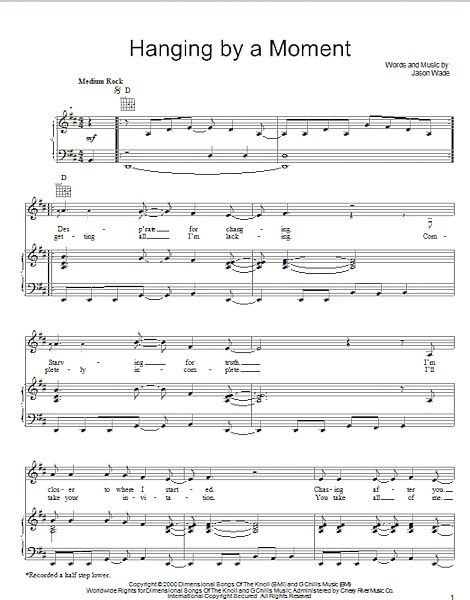 open zoom image for Hanging By A Moment - Piano/Vocal/Guitar, New, Main