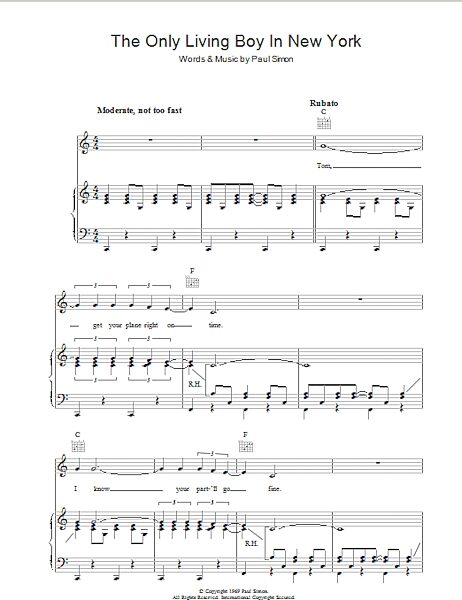 open zoom image for The Only Living Boy In New York - Piano/Vocal/Guitar, New, Main