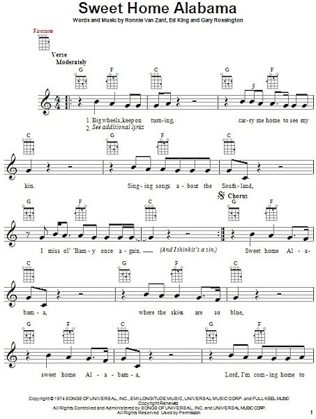 open zoom image for Sweet Home Alabama - Ukulele, New, Main