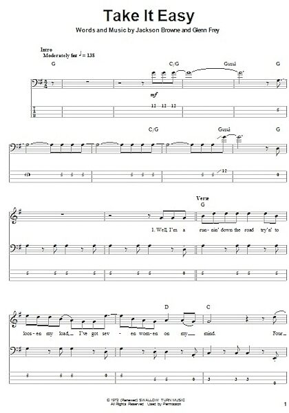 open zoom image for Take It Easy - Bass Tab, New, Main