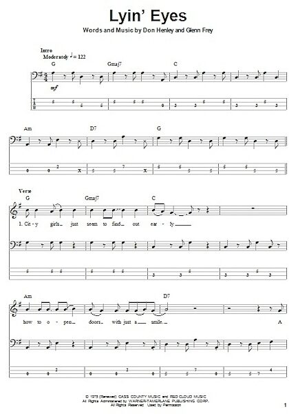 open zoom image for Lyin' Eyes - Bass Tab, New, Main