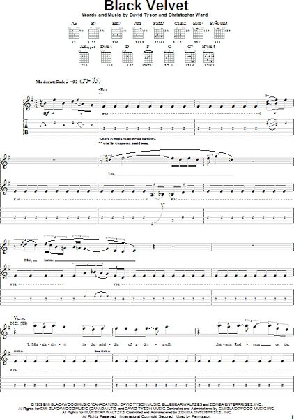 open zoom image for Black Velvet - Guitar TAB, New, Main