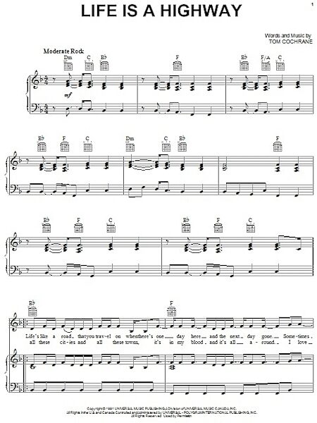 open zoom image for Life Is A Highway - Piano/Vocal/Guitar, New, Main