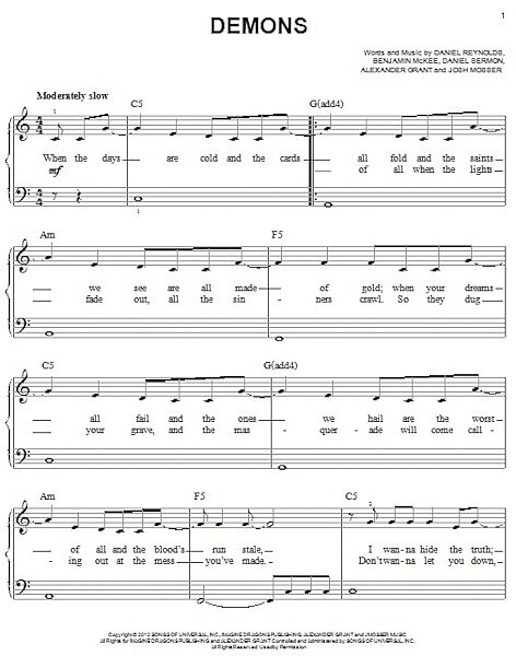 open zoom image for Demons - Easy Piano, New, Main